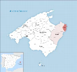 Mapa del municipio de Capdepera en la comarca de Llevant en Mallorca